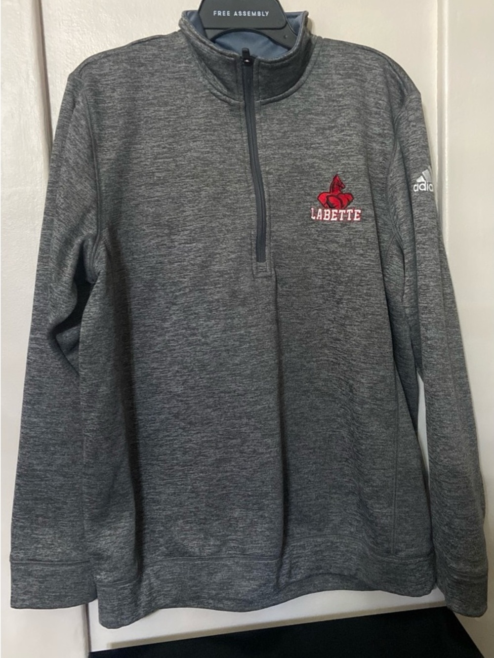 adidas Gray Quarter-Zip Sweater with Labette Embroidery